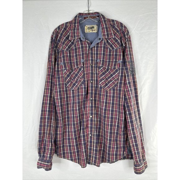 Z Brand Western Pearl Snap Short Mens Size XL Plaid Embroidered - Picture 1 of 16